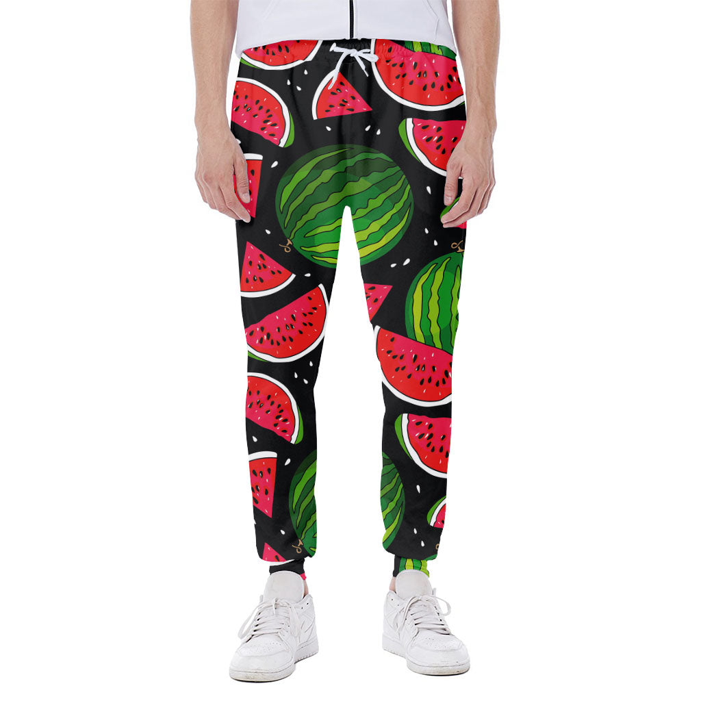 Black Watermelon Pieces Pattern Print Scuba Joggers