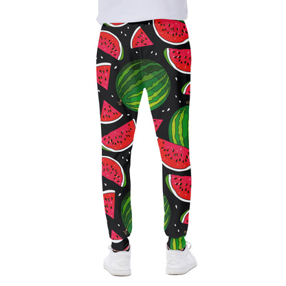 Black Watermelon Pieces Pattern Print Scuba Joggers