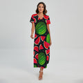 Black Watermelon Pieces Pattern Print Short Sleeve Maxi Dress