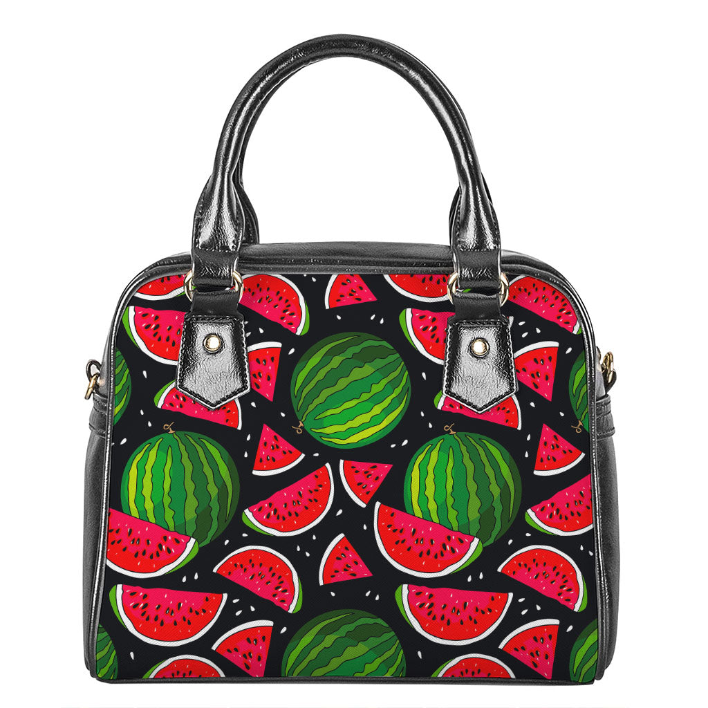 Black Watermelon Pieces Pattern Print Shoulder Handbag