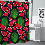 Black Watermelon Pieces Pattern Print Shower Curtain