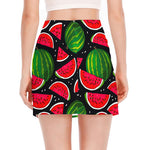 Black Watermelon Pieces Pattern Print Side Slit Mini Skirt