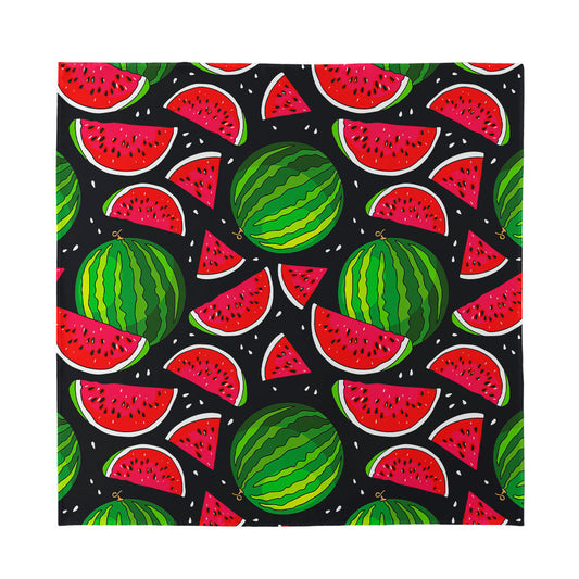 Black Watermelon Pieces Pattern Print Silk Bandana