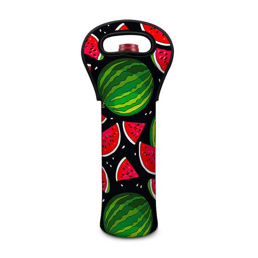 Black Watermelon Pieces Pattern Print Single Neoprene Wine Tote