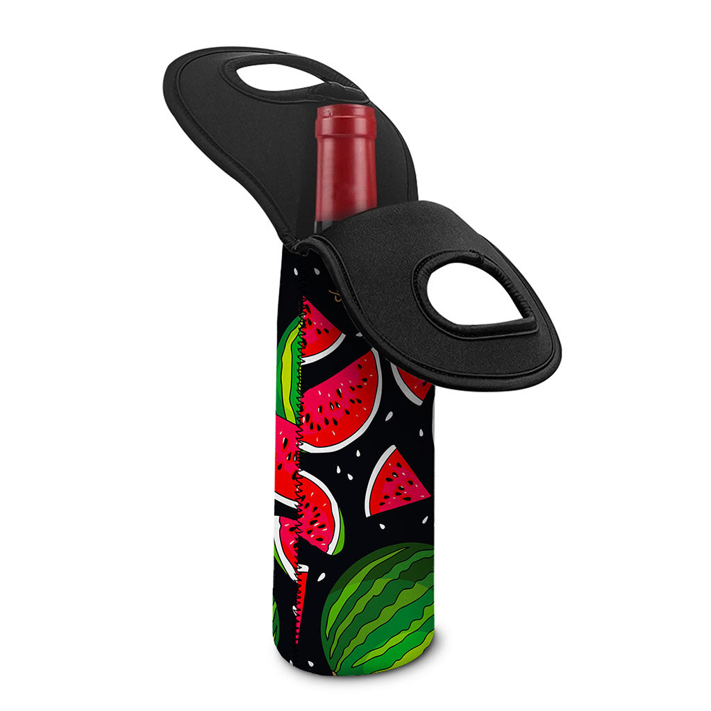 Black Watermelon Pieces Pattern Print Single Neoprene Wine Tote