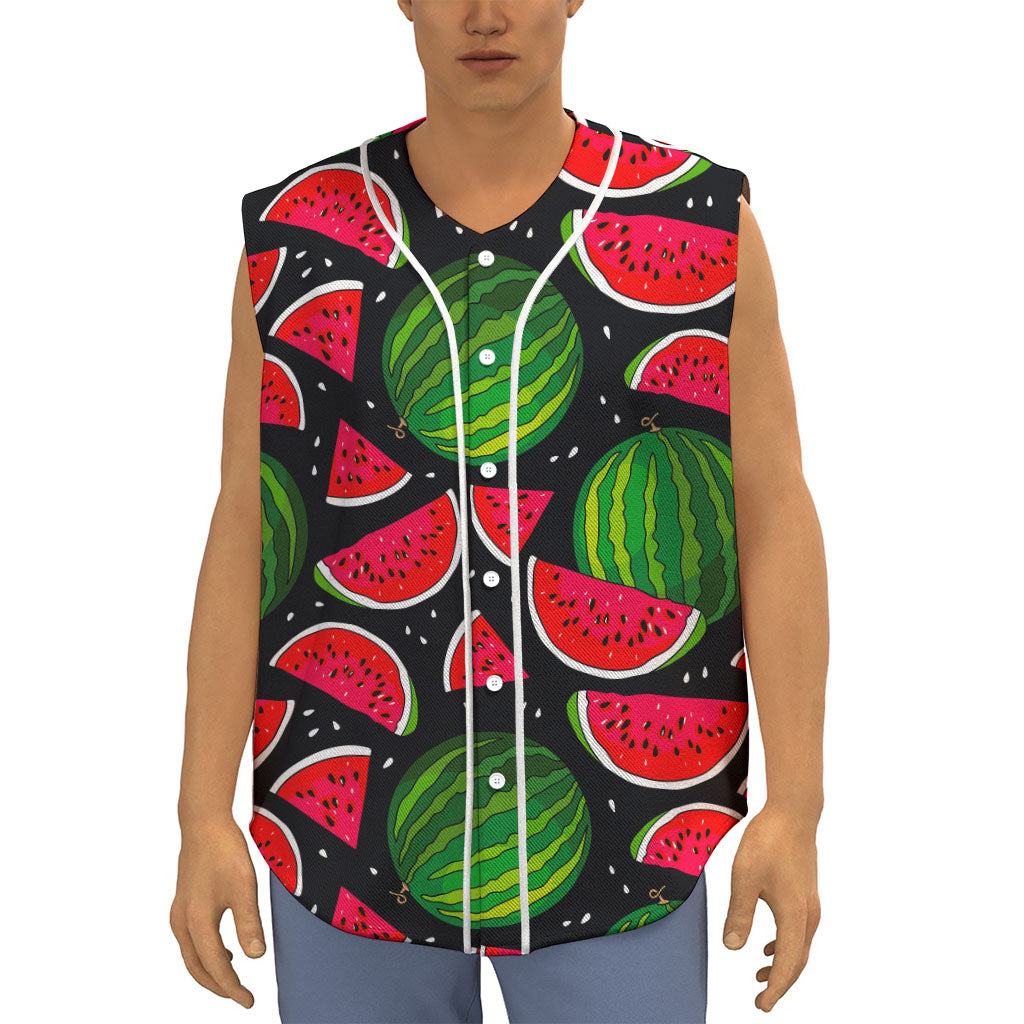 Black Watermelon Pieces Pattern Print Sleeveless Baseball Jersey