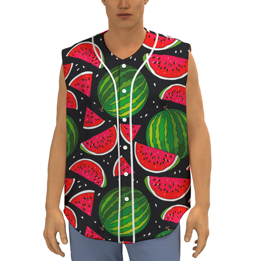 Black Watermelon Pieces Pattern Print Sleeveless Baseball Jersey
