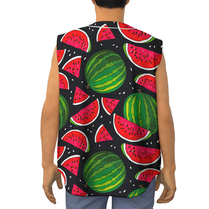 Black Watermelon Pieces Pattern Print Sleeveless Baseball Jersey