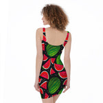 Black Watermelon Pieces Pattern Print Sleeveless Bodycon Dress