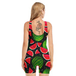 Black Watermelon Pieces Pattern Print Sleeveless One Piece Swimsuit