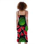 Black Watermelon Pieces Pattern Print Slim Fit Midi Cami Dress
