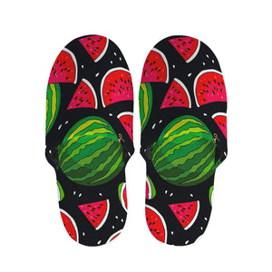 Black Watermelon Pieces Pattern Print Slippers