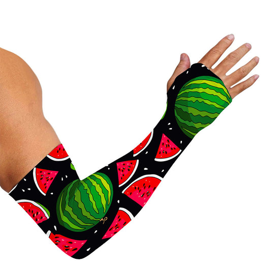Black Watermelon Pieces Pattern Print Sun Protection Arm Sleeves