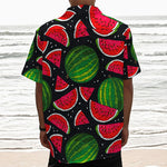 Black Watermelon Pieces Pattern Print Textured Short Sleeve Shirt