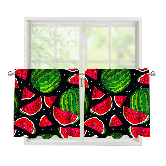 Black Watermelon Pieces Pattern Print Tier Curtains