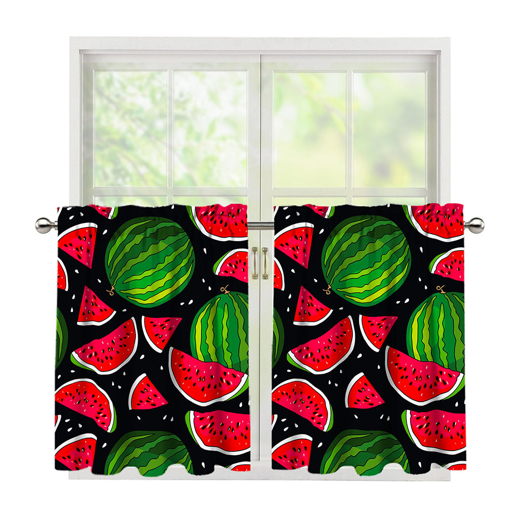 Black Watermelon Pieces Pattern Print Tier Curtains