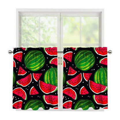 Black Watermelon Pieces Pattern Print Tier Curtains