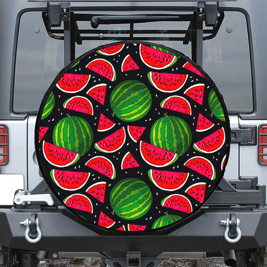 Black Watermelon Pieces Pattern Print Tire Cover
