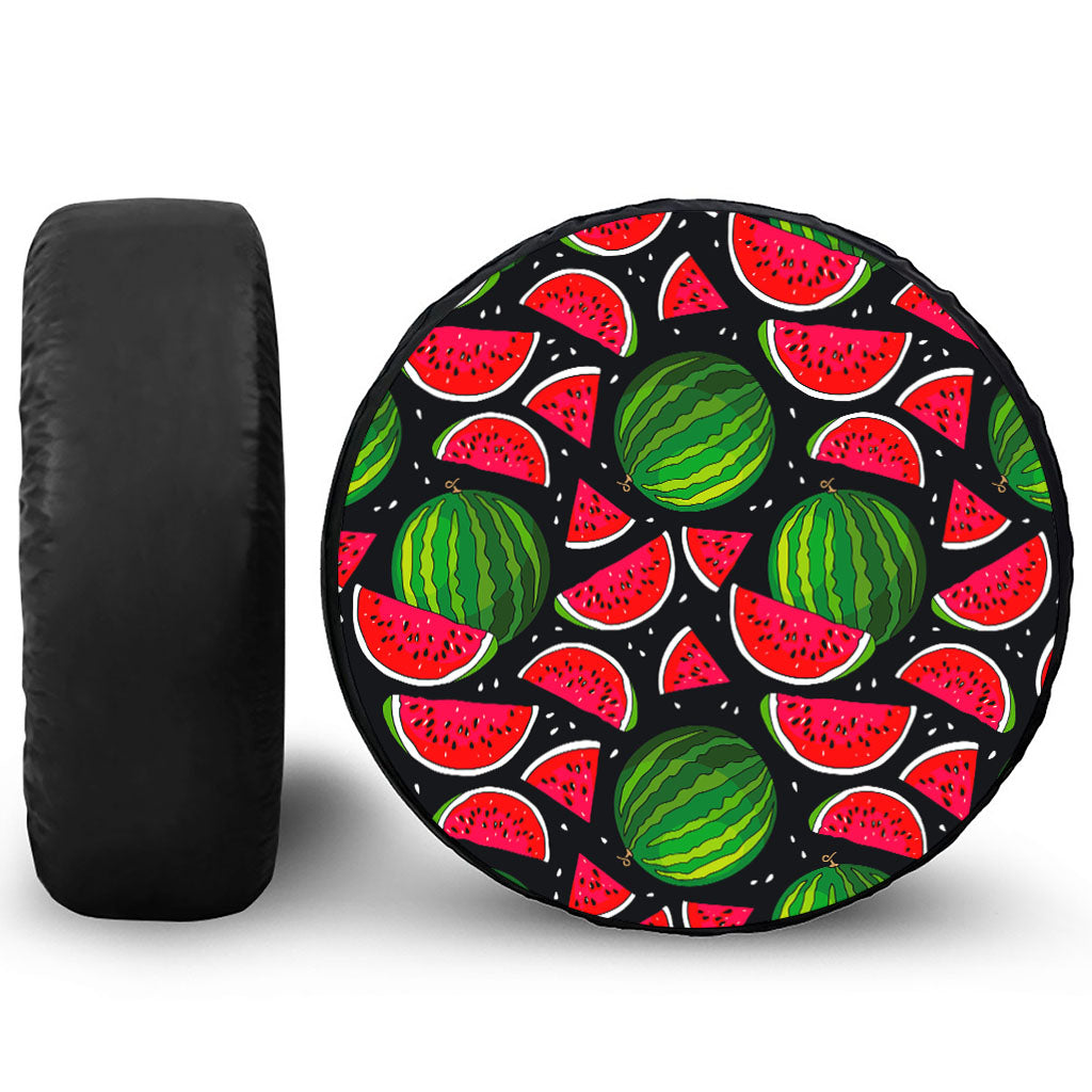 Black Watermelon Pieces Pattern Print Tire Cover
