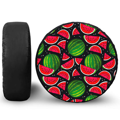 Black Watermelon Pieces Pattern Print Tire Cover