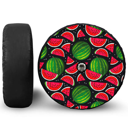 Black Watermelon Pieces Pattern Print Tire Cover With Camera Hole