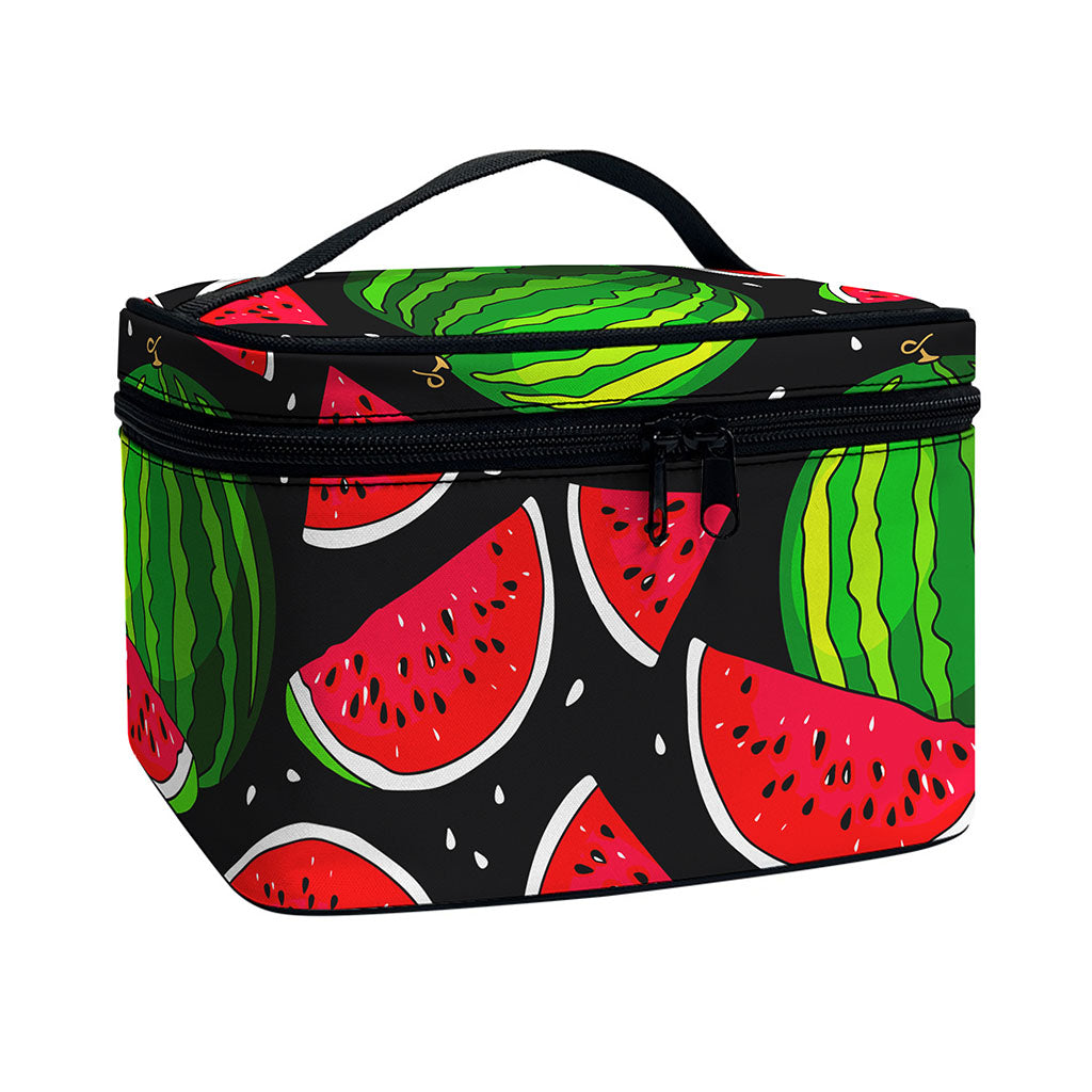 Black Watermelon Pieces Pattern Print Travel Makeup Bag