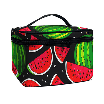 Black Watermelon Pieces Pattern Print Travel Makeup Bag