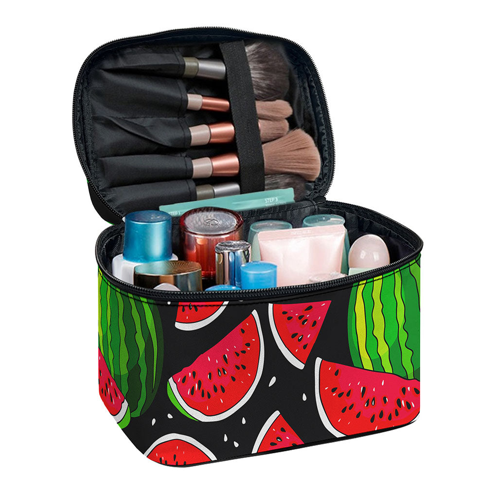 Black Watermelon Pieces Pattern Print Travel Makeup Bag