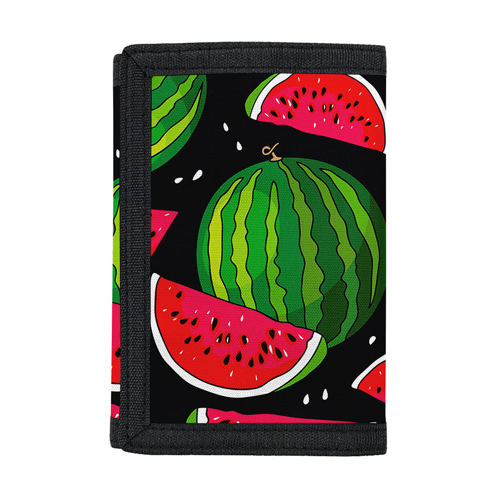 Black Watermelon Pieces Pattern Print Trifold Wallet