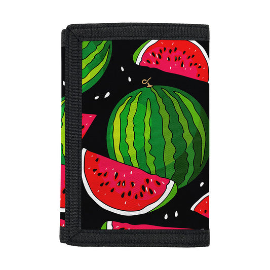 Black Watermelon Pieces Pattern Print Trifold Wallet