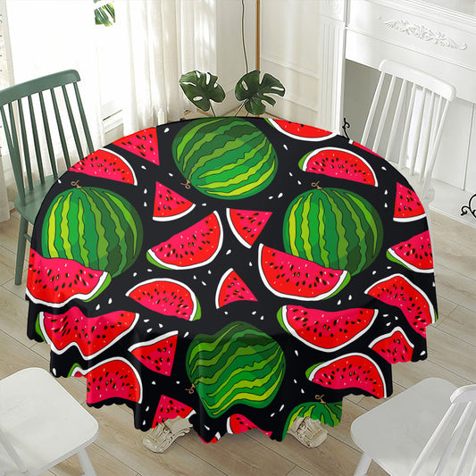 Black Watermelon Pieces Pattern Print Waterproof Round Tablecloth