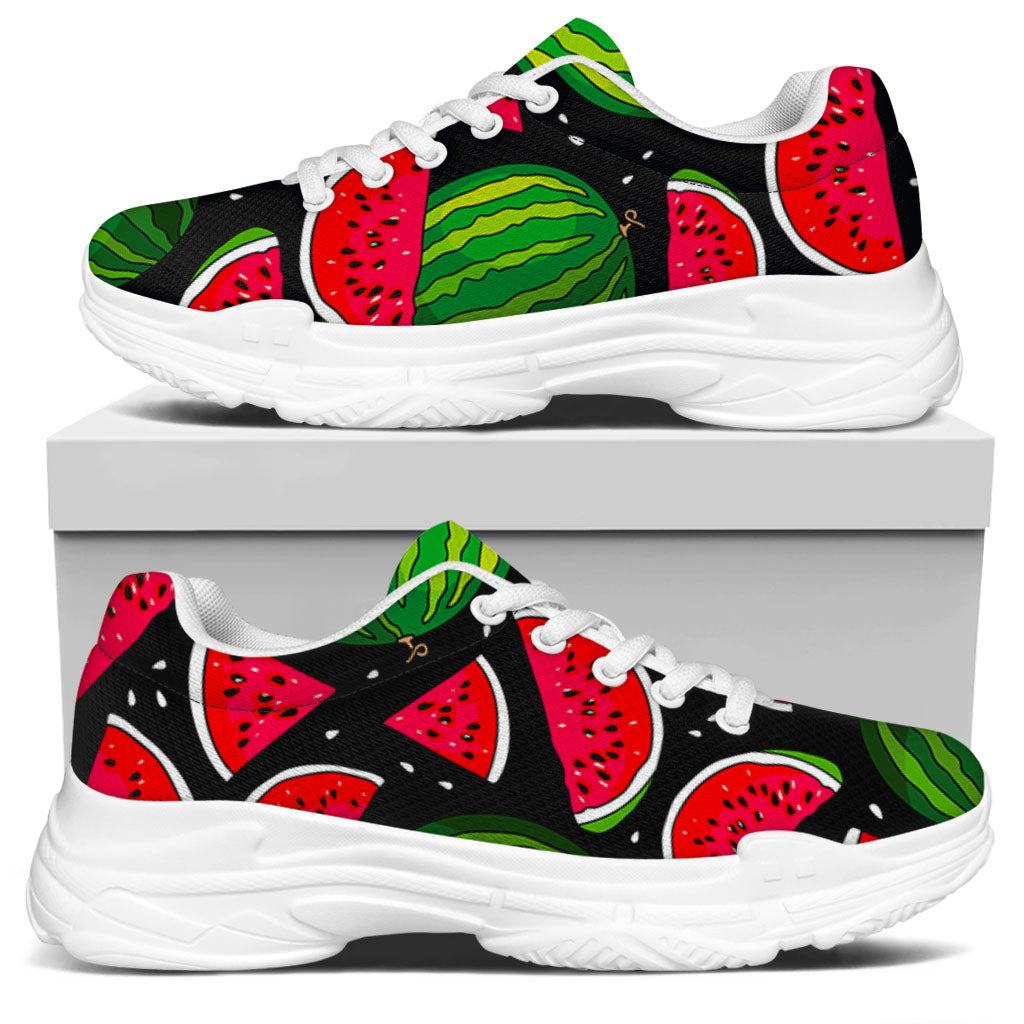 Black Watermelon Pieces Pattern Print White Chunky Shoes