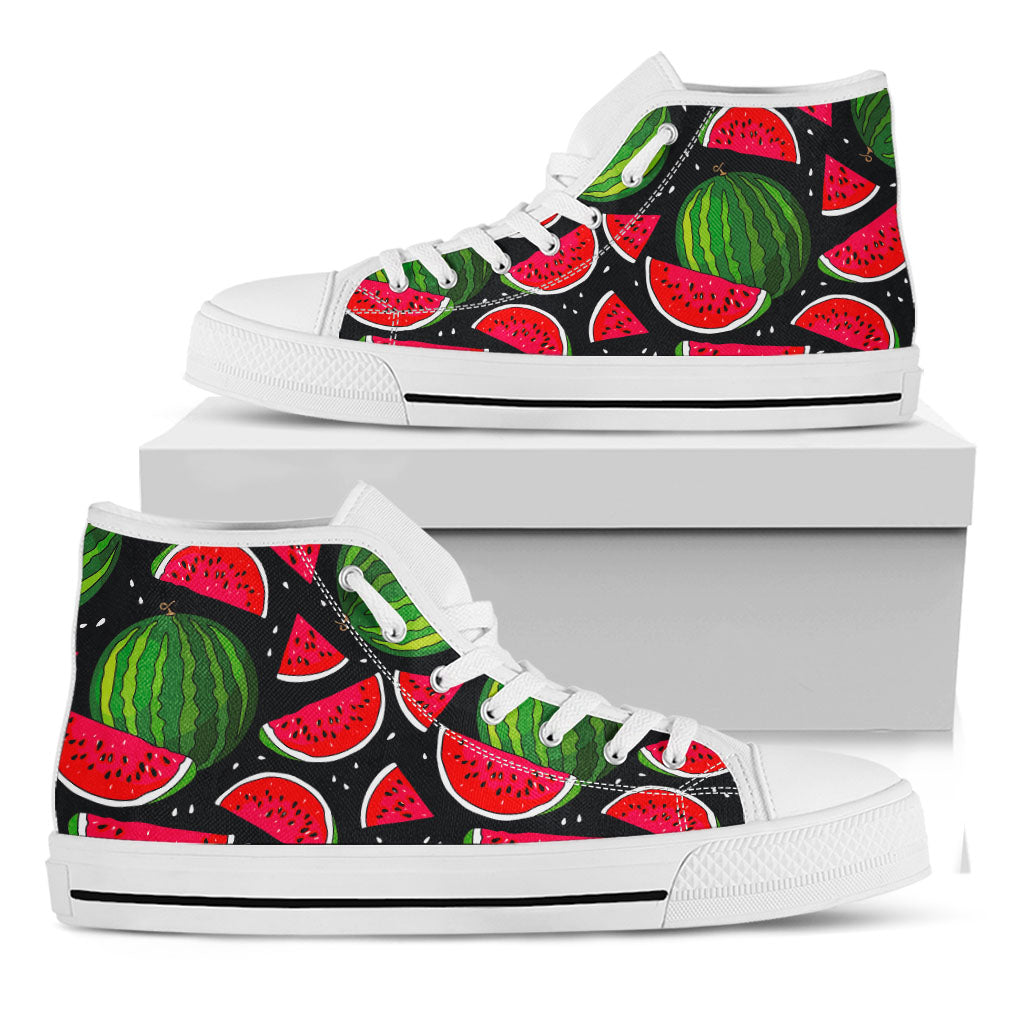 Black Watermelon Pieces Pattern Print White High Top Sneakers