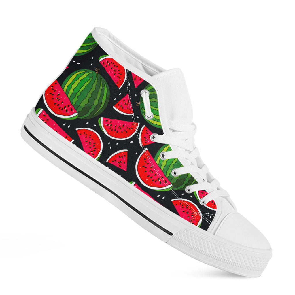 Black Watermelon Pieces Pattern Print White High Top Sneakers