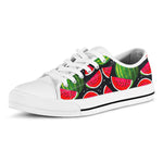 Black Watermelon Pieces Pattern Print White Low Top Sneakers