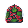 Black Watermelon Pieces Pattern Print White Mesh Trucker Hat