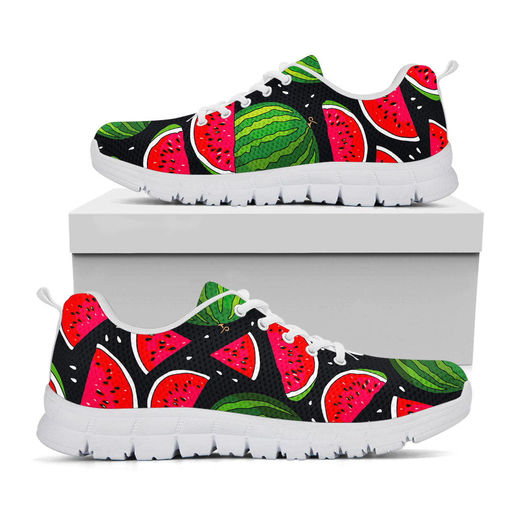 Black Watermelon Pieces Pattern Print White Running Shoes