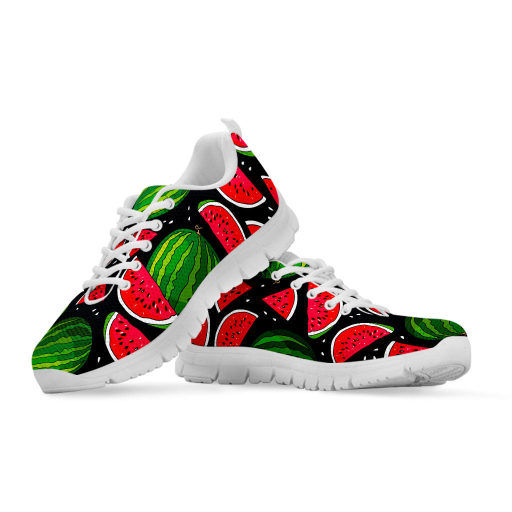 Black Watermelon Pieces Pattern Print White Running Shoes