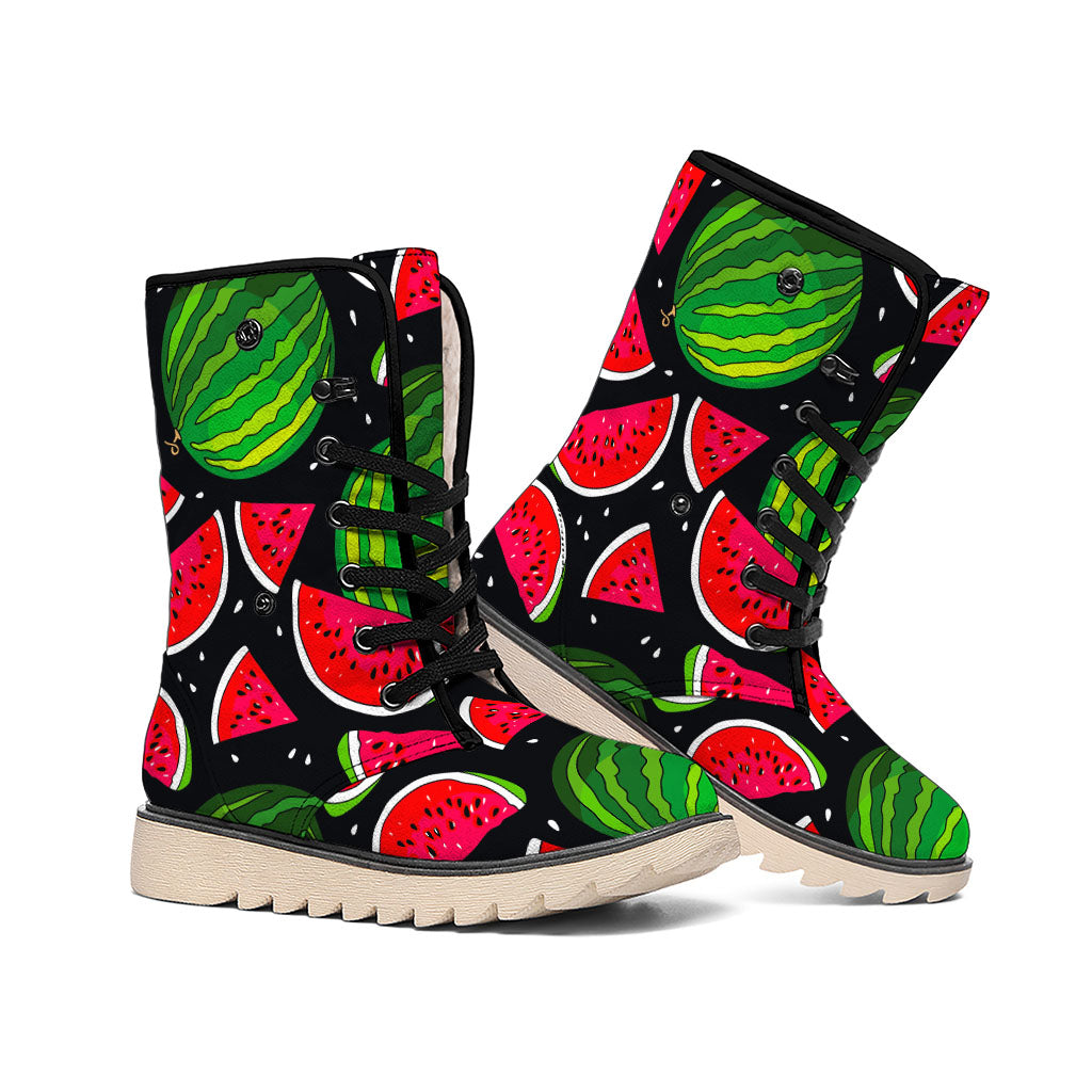 Black Watermelon Pieces Pattern Print Winter Boots