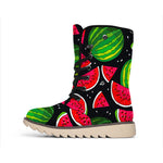 Black Watermelon Pieces Pattern Print Winter Boots