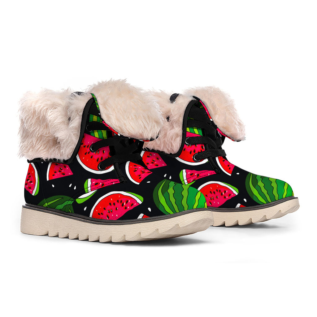 Black Watermelon Pieces Pattern Print Winter Boots