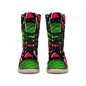 Black Watermelon Pieces Pattern Print Winter Boots