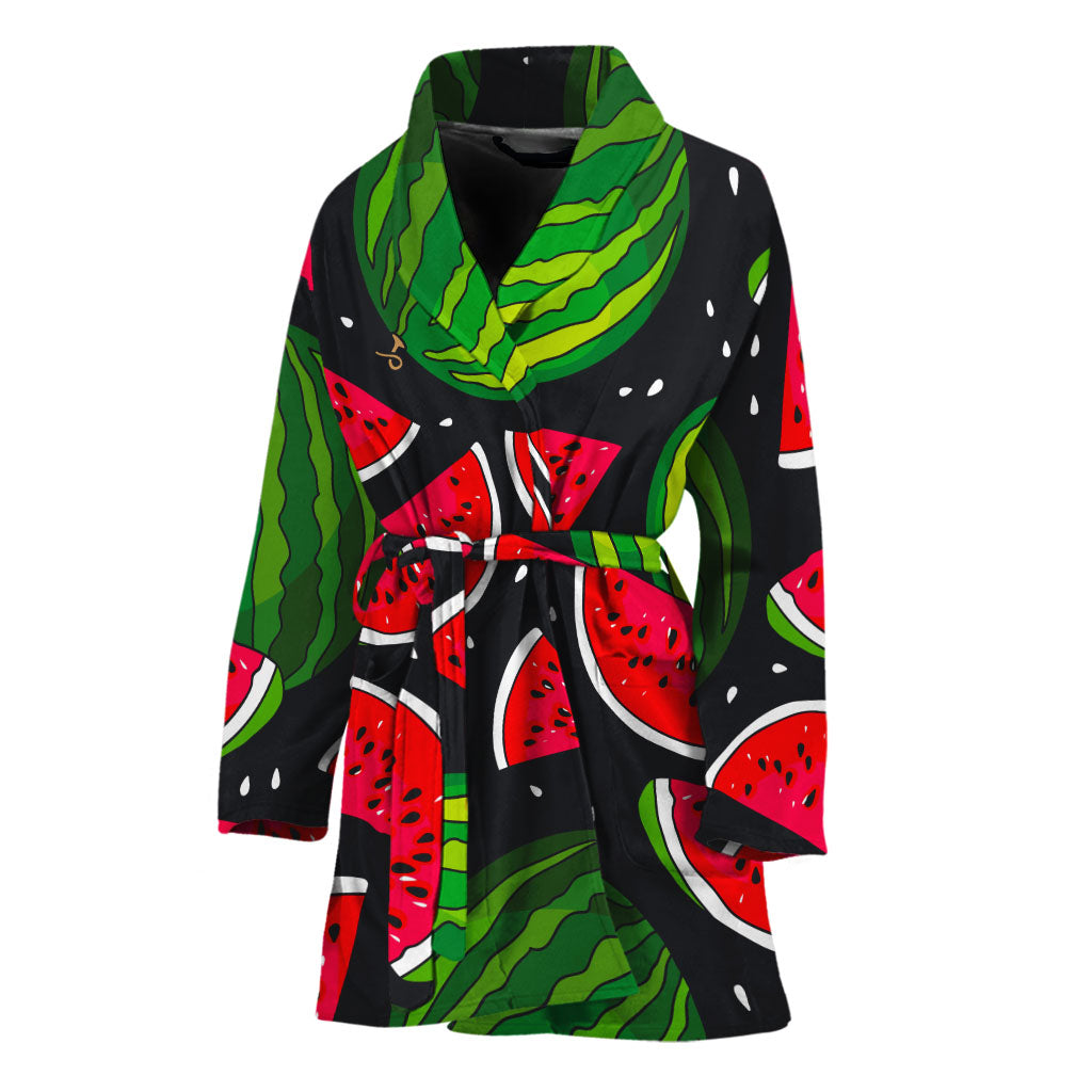 Black Watermelon Pieces Pattern Print Women's Bathrobe