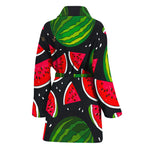 Black Watermelon Pieces Pattern Print Women's Bathrobe