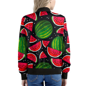 Black Watermelon Pieces Pattern Print Women's Bomber Jacket