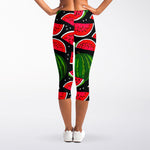 Black Watermelon Pieces Pattern Print Women's Capri Leggings