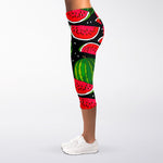 Black Watermelon Pieces Pattern Print Women's Capri Leggings