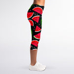 Black Watermelon Pieces Pattern Print Women's Capri Leggings