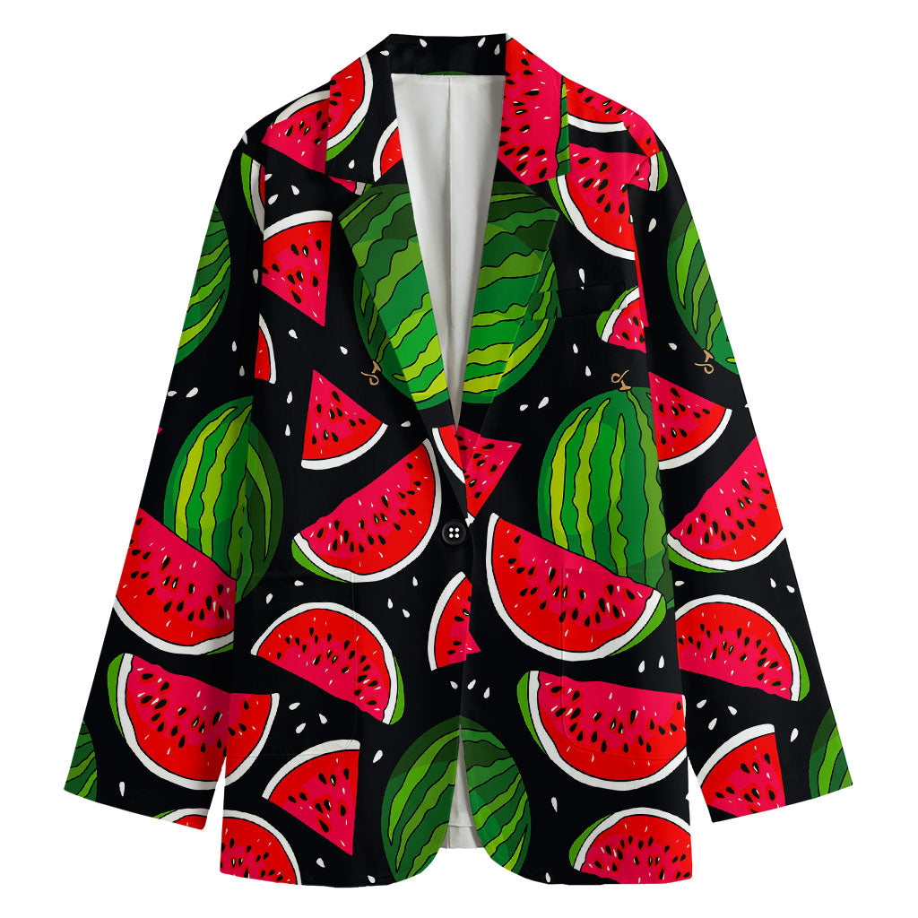 Black Watermelon Pieces Pattern Print Women's Cotton Blazer
