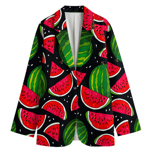 Black Watermelon Pieces Pattern Print Women's Cotton Blazer